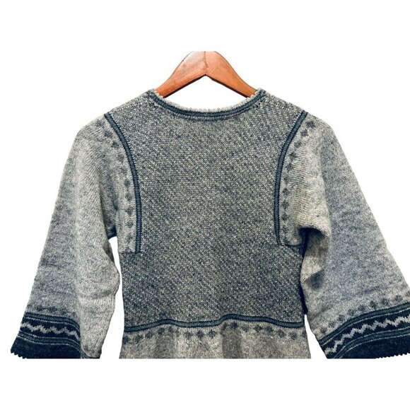 Handmade Knitted A-Line Dress Wool 3/4 Sleeves Gray Color-block Size Small - Picture 7 of 9